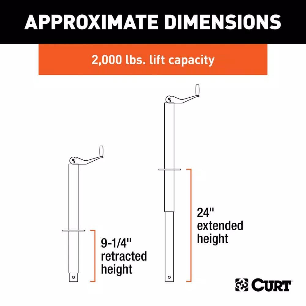 CURT A-Frame Trailer Jack with Top Handle, 2,000 lbs. Capacity, 15 in. Travel