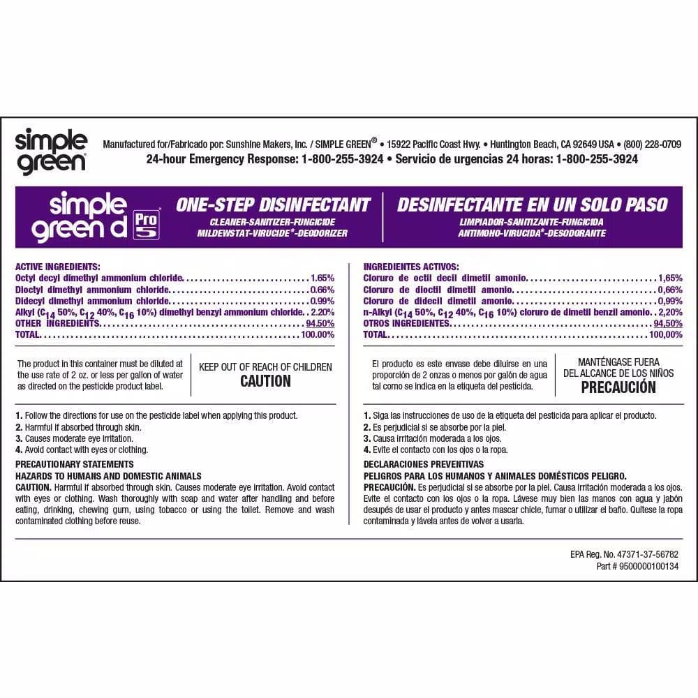 Simple Green d Pro 5 Secondary Labels, Bilingual, 10-Pack