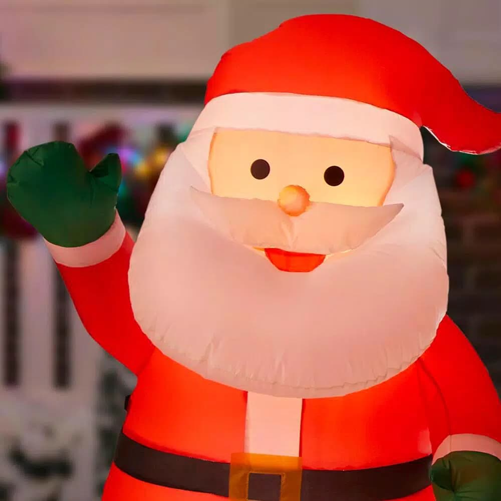 Home Accents Holiday 12 ft Airblown Inflatables Merry Christmas Sign Scene with Santa, Elf, and Presents