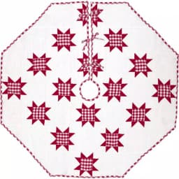 VHC Brands Emmie Red Patchwork Christmas Tree Skirt, 55 in. Hand-Quilted Cotton Farmhouse Decor thumbnail 1