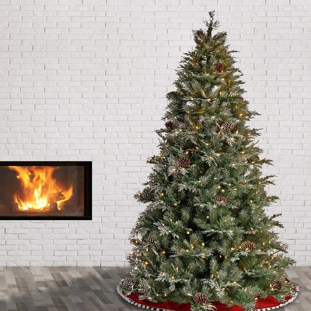 National Tree Company 7.5 ft. Feel Real Frosted Mountain Spruce Pre-lit Artificial Christmas Tree with 750 Clear Lights