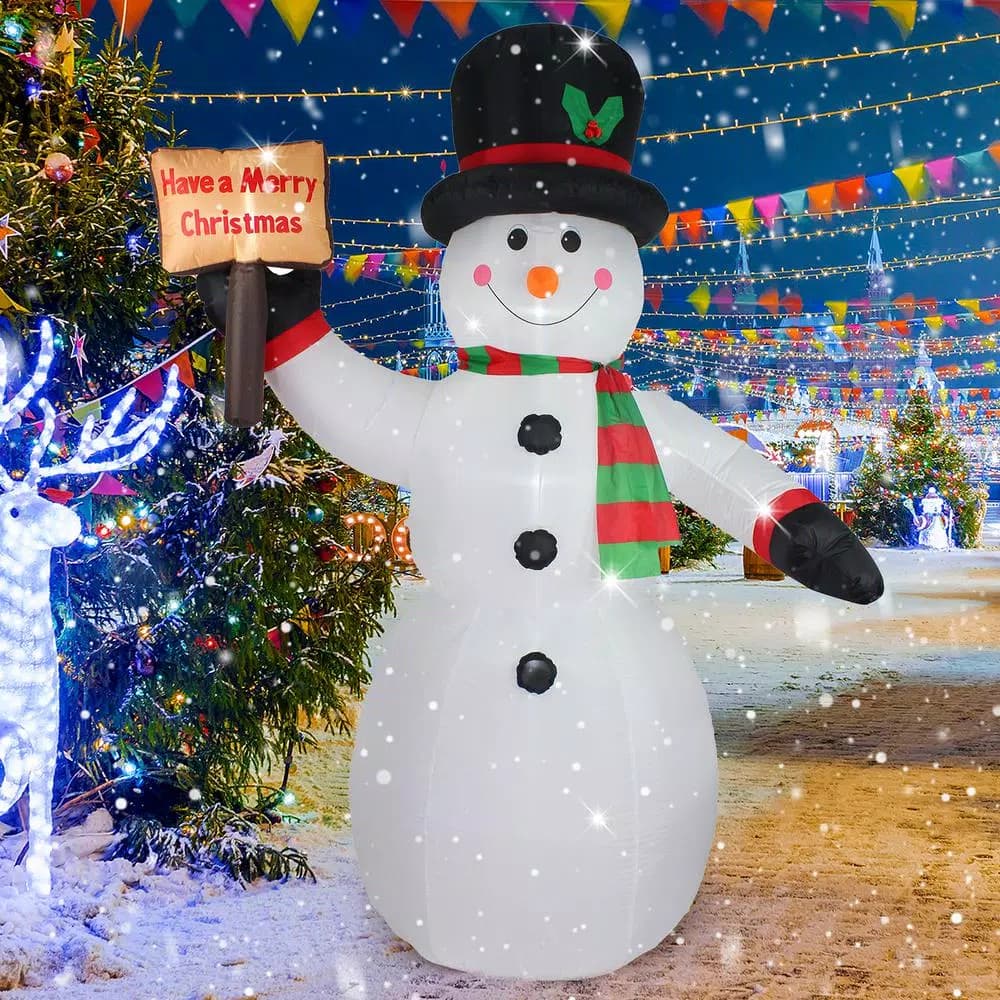 JOYDECOR 8 ft. Pre-Lit LED Snowman Christmas Inflatable with Board for Outdoor Holiday Decor