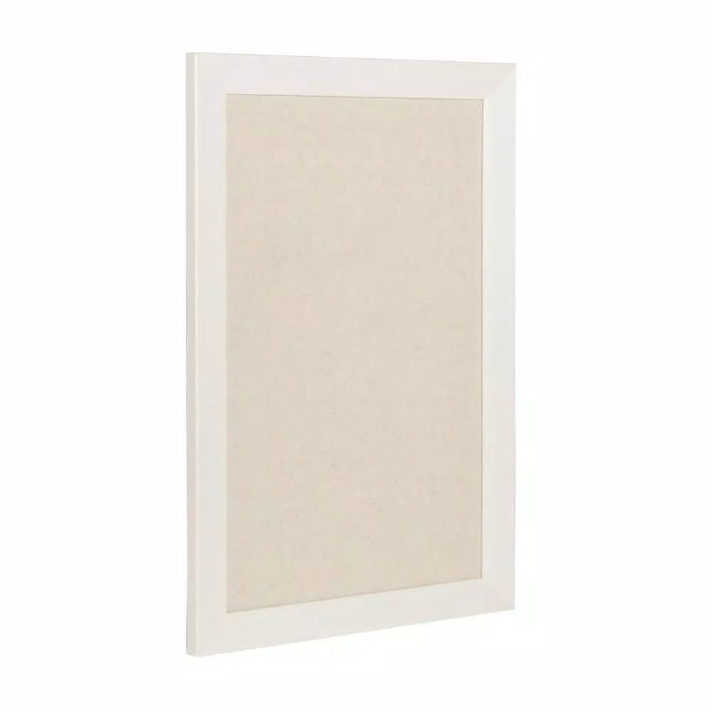 DesignOvation Beatrice Framed Linen Fabric Pinboard Memo Board, 18 x 27 in, White