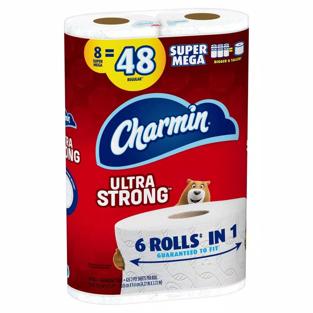 Charmin Ultra Strong Toilet Paper, 8 Super Mega Rolls, 2-Ply White
