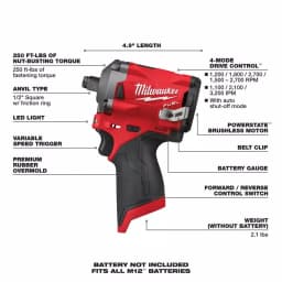 Milwaukee M12 FUEL 1/2 in. Stubby Brushless Cordless Impact Wrench (Tool-Only) thumbnail 3