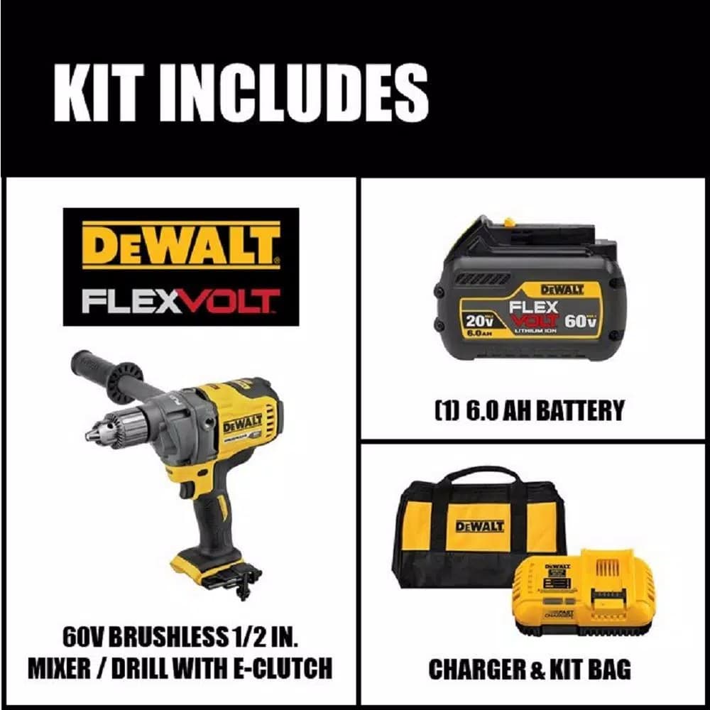 DEWALT FLEXVOLT 60V MAX Brushless 1/2 in. Mixer/Drill with E-Clutch and 6.0 Ah Battery