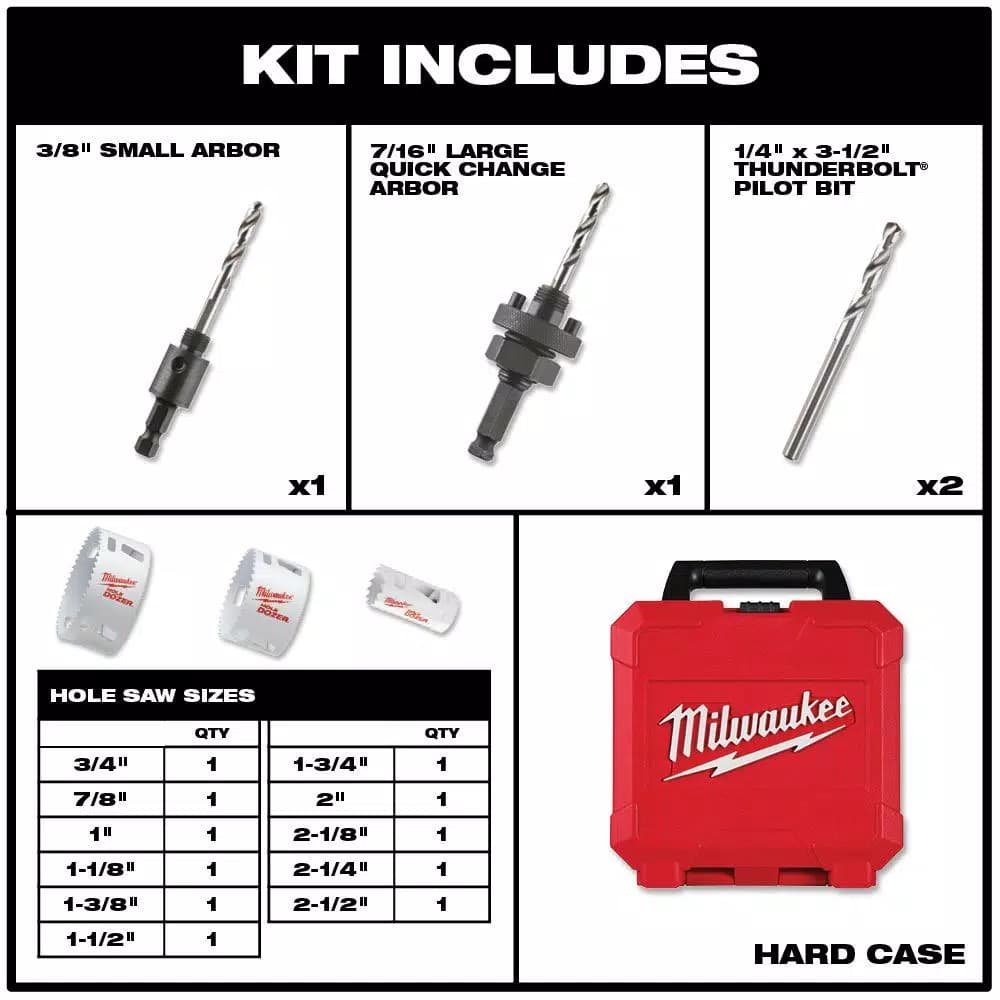 Milwaukee Hole Dozer Bi-Metal Hole Saw Set, 15-Piece Multi-Purpose Kit