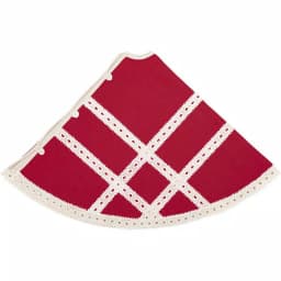 VHC Brands 48 in. Red Margot Farmhouse Christmas Tree Skirt with Diamond Cut Lace thumbnail 3
