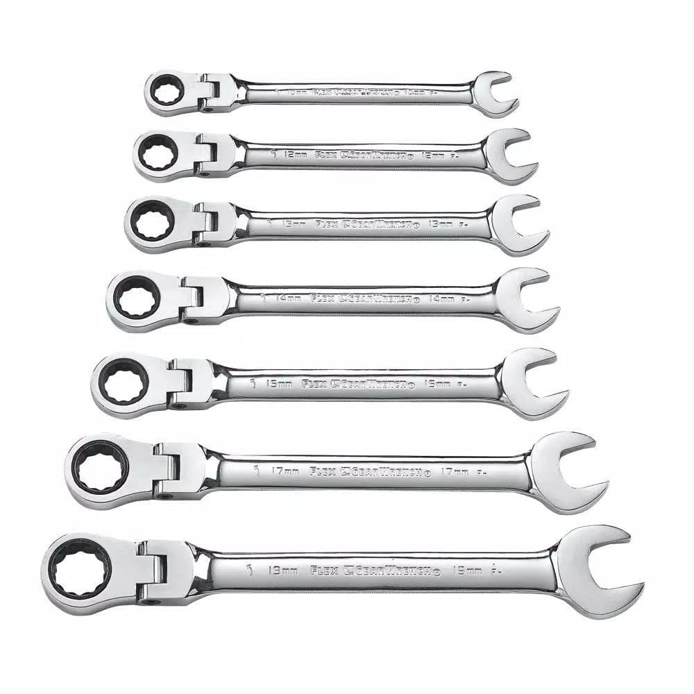 GearWrench 7-Piece Metric Flex Head 12-Point Ratcheting Combination Wrench Set