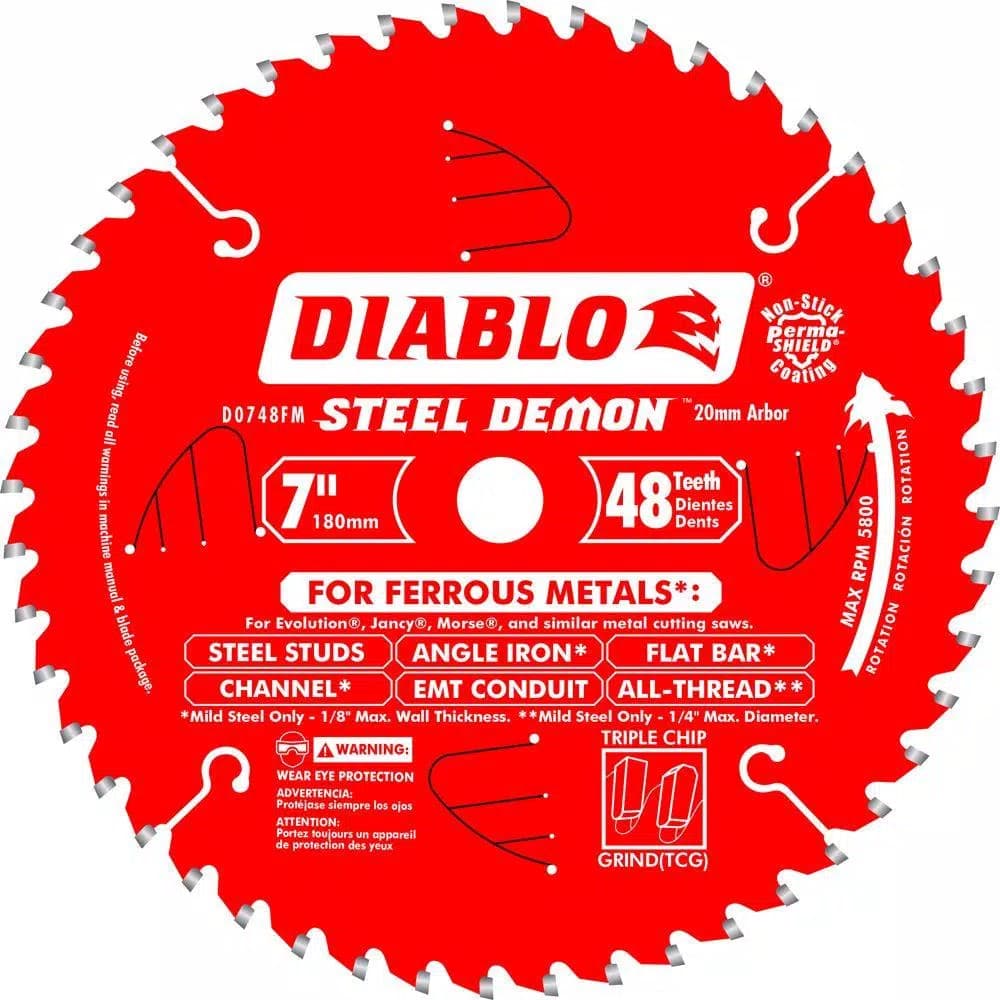 Diablo Steel Demon 7 in. 48-Tooth Carbide Metal Cutting Saw Blade, 20mm Arbor