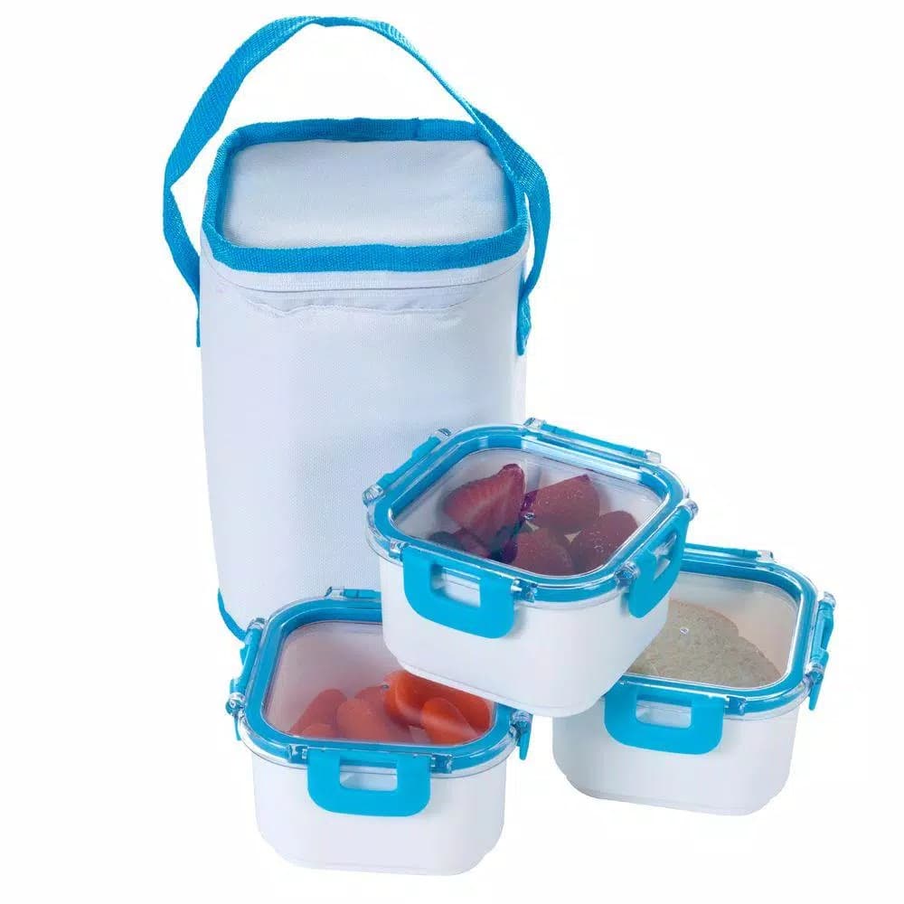 Classic Cuisine 3-Piece Portable Food Storage Set with Insulated Zippered Bag, Light Blue