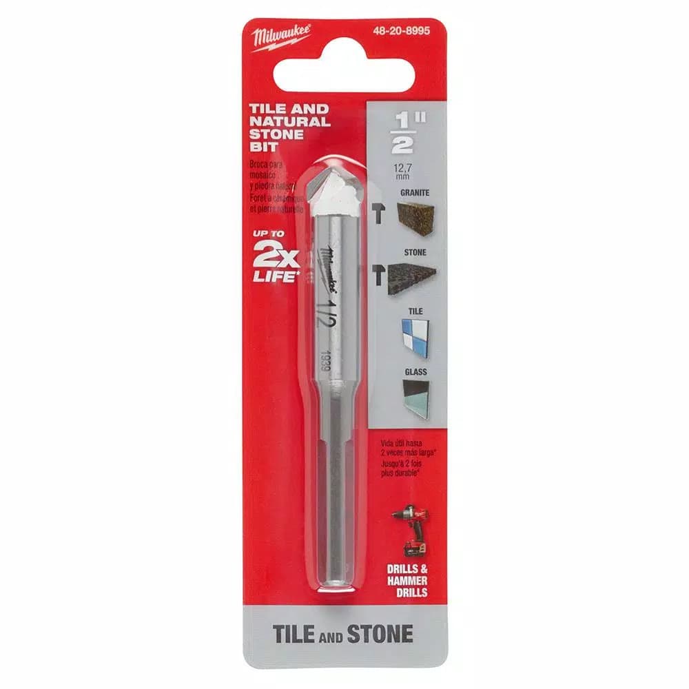 Milwaukee 1/2 in. Carbide Tipped Masonry Drill Bit for Natural Stone, Granite, Ceramic, and Glass