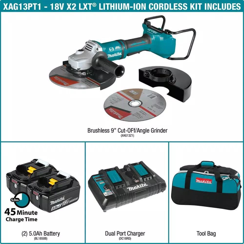 Makita 36V (18V x2) LXT Brushless 9 in. Paddle Switch Angle Grinder Kit with Electric Brake