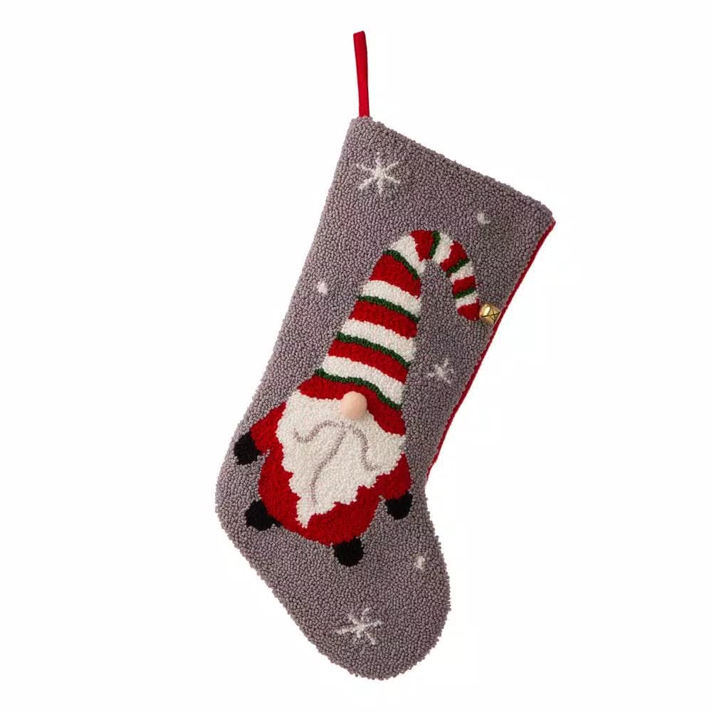 Glitzhome 21 in. Gnome Hooked Christmas Stocking - Multi-Color Festive Holiday Decor