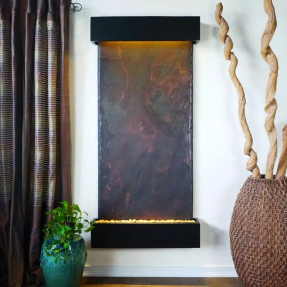 Water Wonders Grande Nojoqui Falls Lightweight Slate Wall Fountain with Black Onyx Trim