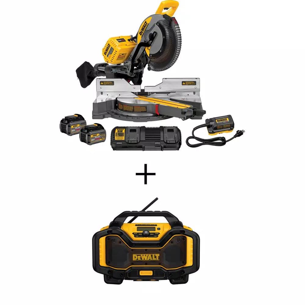 DEWALT FLEXVOLT 12 in. Brushless Sliding Compound Miter Saw Kit with (2) 6.0 Ah Batteries & Jobsite Radio