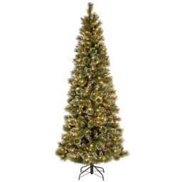 National Tree Company 7.5 ft. Glittery Bristle Pine Slim Artificial Christmas Tree with Warm White LED Lights thumbnail 1