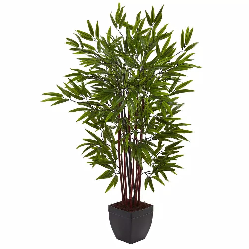 Nearly Natural 4 ft. Artificial Bamboo Silk Tree with Black Planter