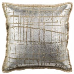 Safavieh Metallic Grid Silvery-Moss 20 in. x 20 in. Cotton Throw Pillow with Down Alternative Fill thumbnail 1