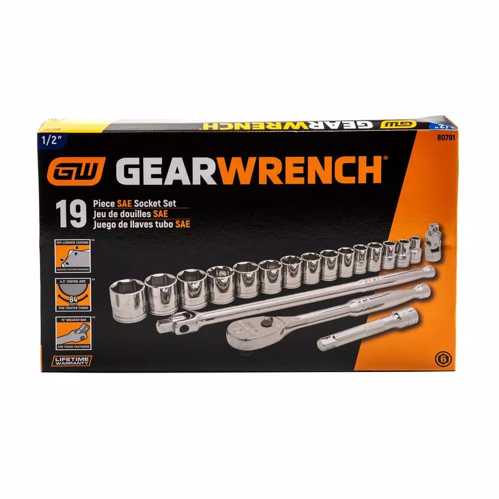 GEARWRENCH 19-Piece 1/2 in. Drive SAE Socket Set with 84-Tooth Ratchet