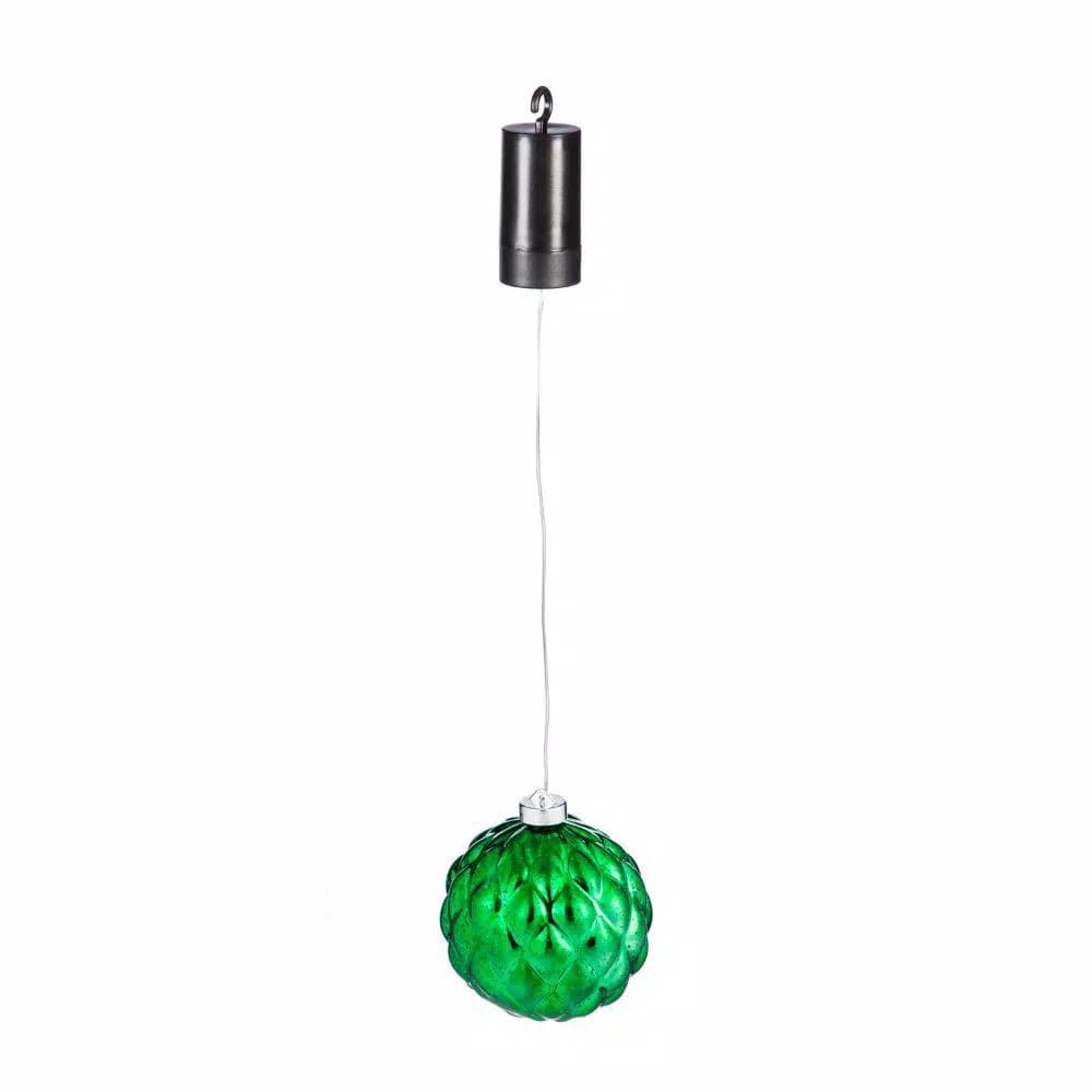 Evergreen 5 in. Green Shatterproof LED Ball Outdoor Christmas Ornament - Battery Operated