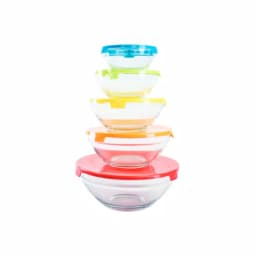 Home Basics 5-Piece Glass Bowl Set with Colorful Plastic Lids thumbnail 2