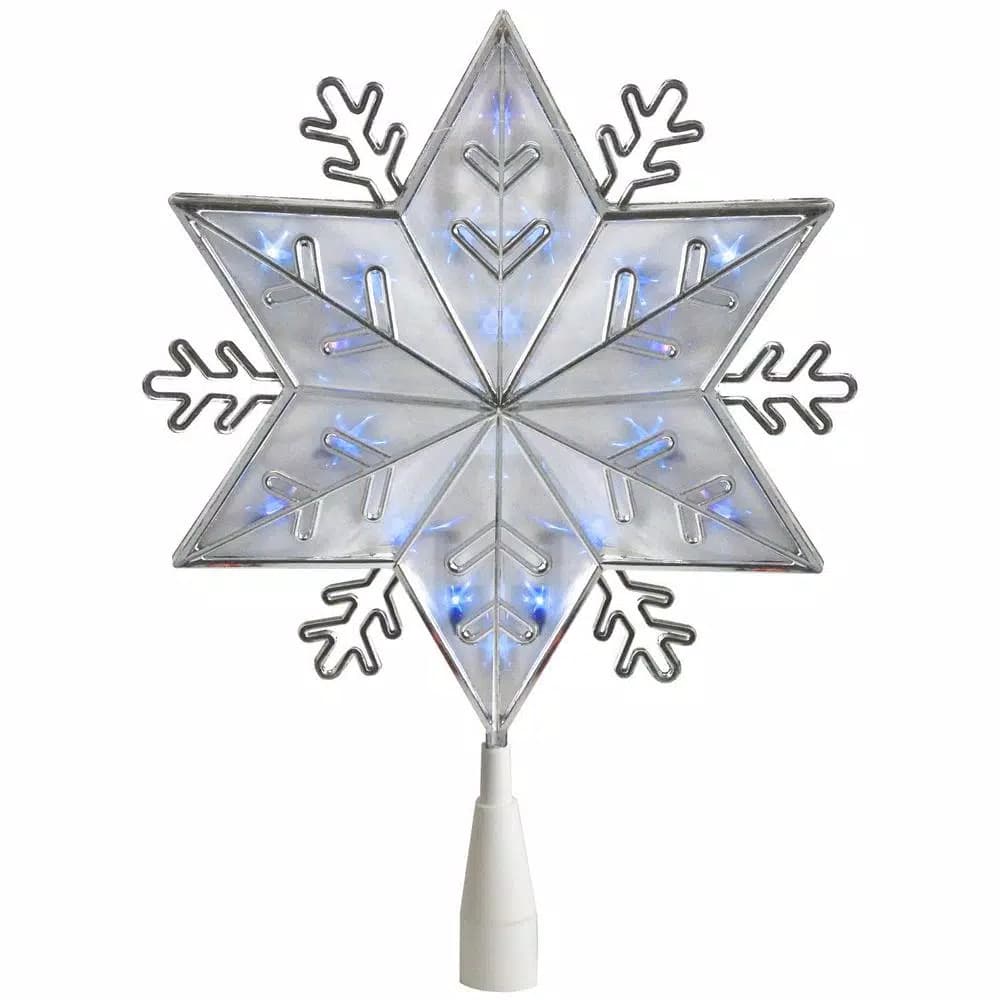 Northlight 10 in. Silver 8-Point Snowflake Christmas Tree Topper with Blue Lights