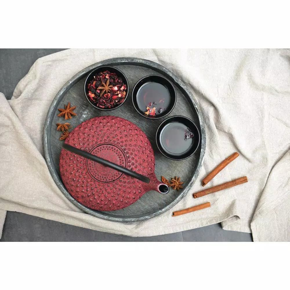 BergHOFF Studio 1.4 Qt. Red Cast Iron Teapot with Stainless Steel Filter