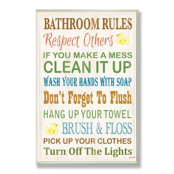 Stupell Industries Bathroom Rules Rubber Ducky Wood Wall Art, 12.5 x 18.5 in.
