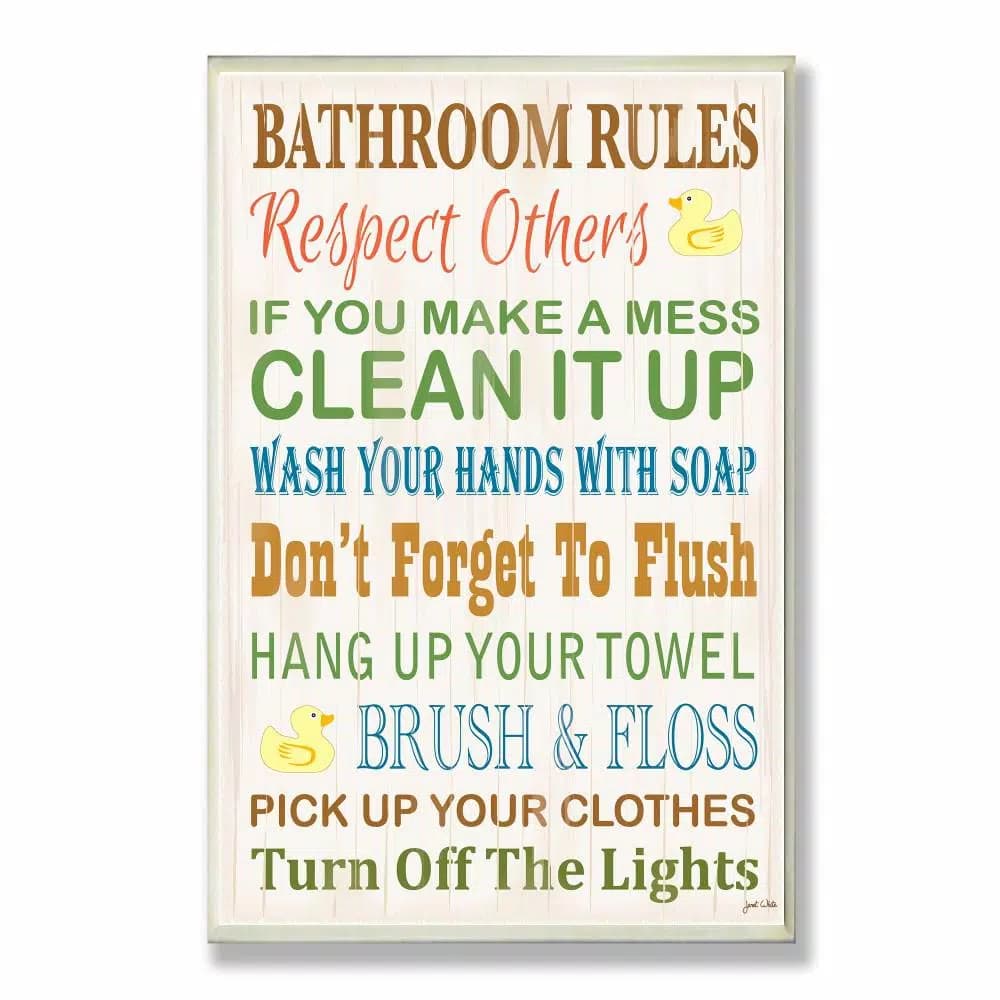 Stupell Industries Bathroom Rules Rubber Ducky Wood Wall Art, 12.5 x 18.5 in.