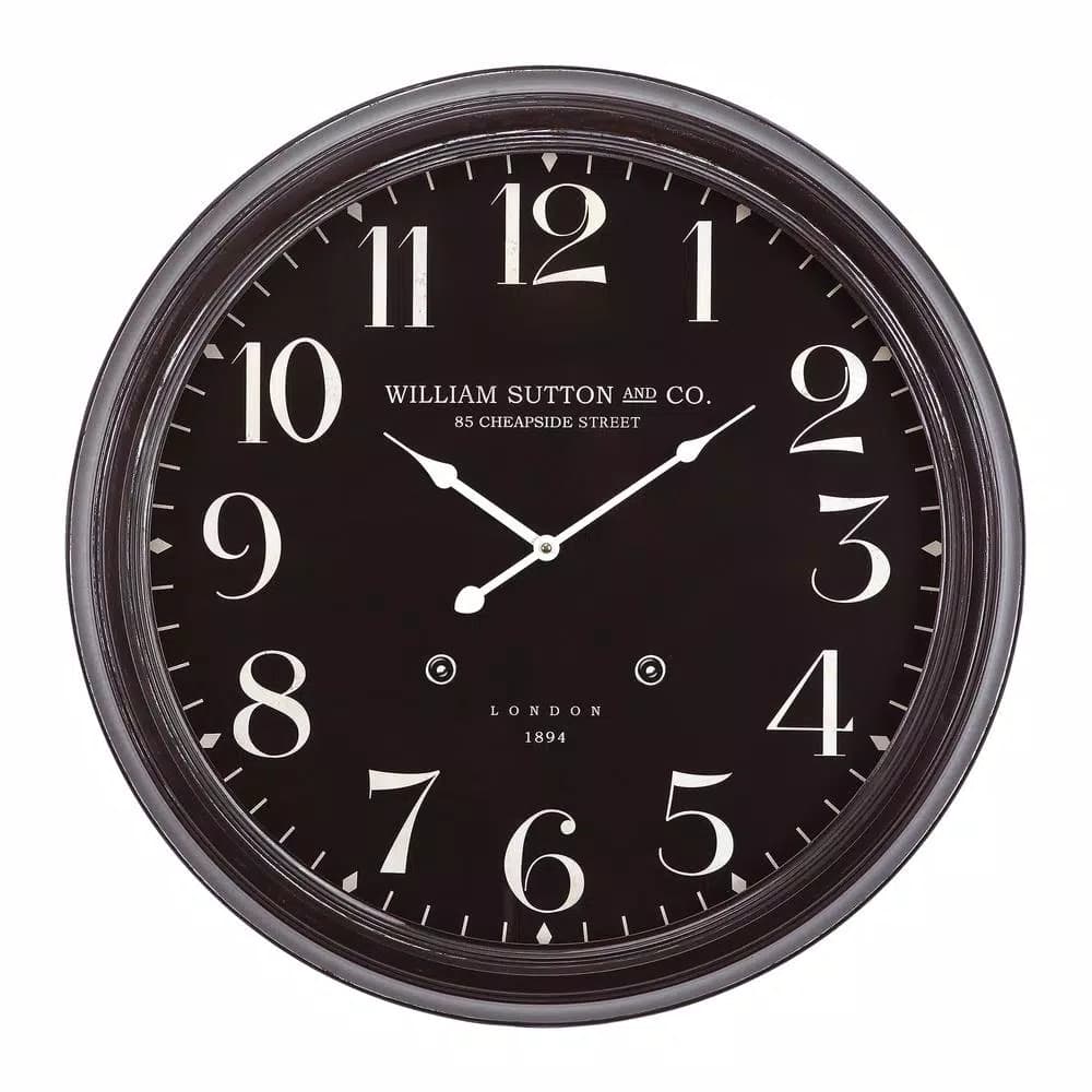 Yosemite Home Decor 25 in. Oversized Circular Iron Wall Clock with Black Distressed Frame