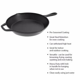 Classic Cuisine 12 in. Cast Iron Skillet with Pour Spout, Black thumbnail 3