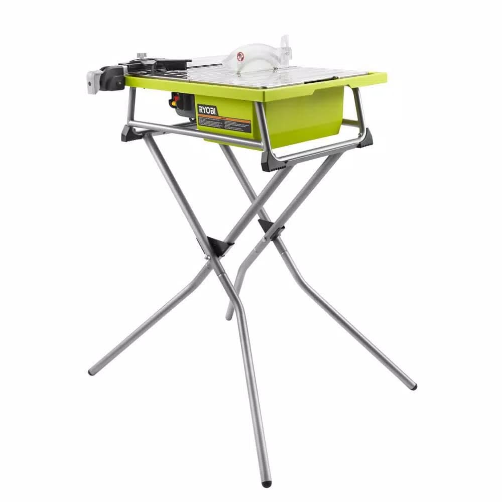 RYOBI 7 in. 4.8 Amp Wet Tile Saw with Stand, Cuts Ceramic, Porcelain, and Stone