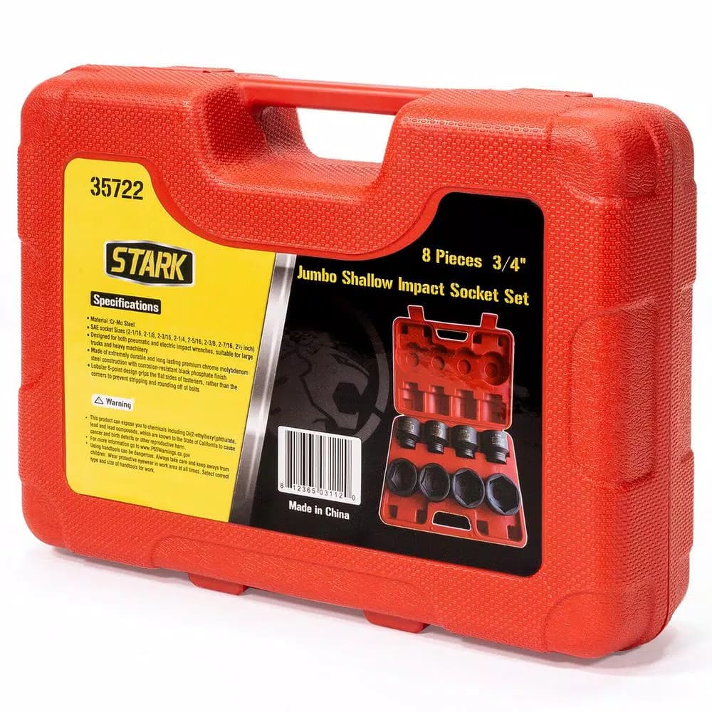 Stark 3/4 in. Drive SAE Shallow Impact Socket Set, 8-Piece Jumbo Set