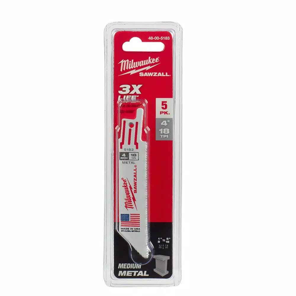 Milwaukee 4 in. 18 TPI Metal Cutting Reciprocating Saw Blades, 5-Pack