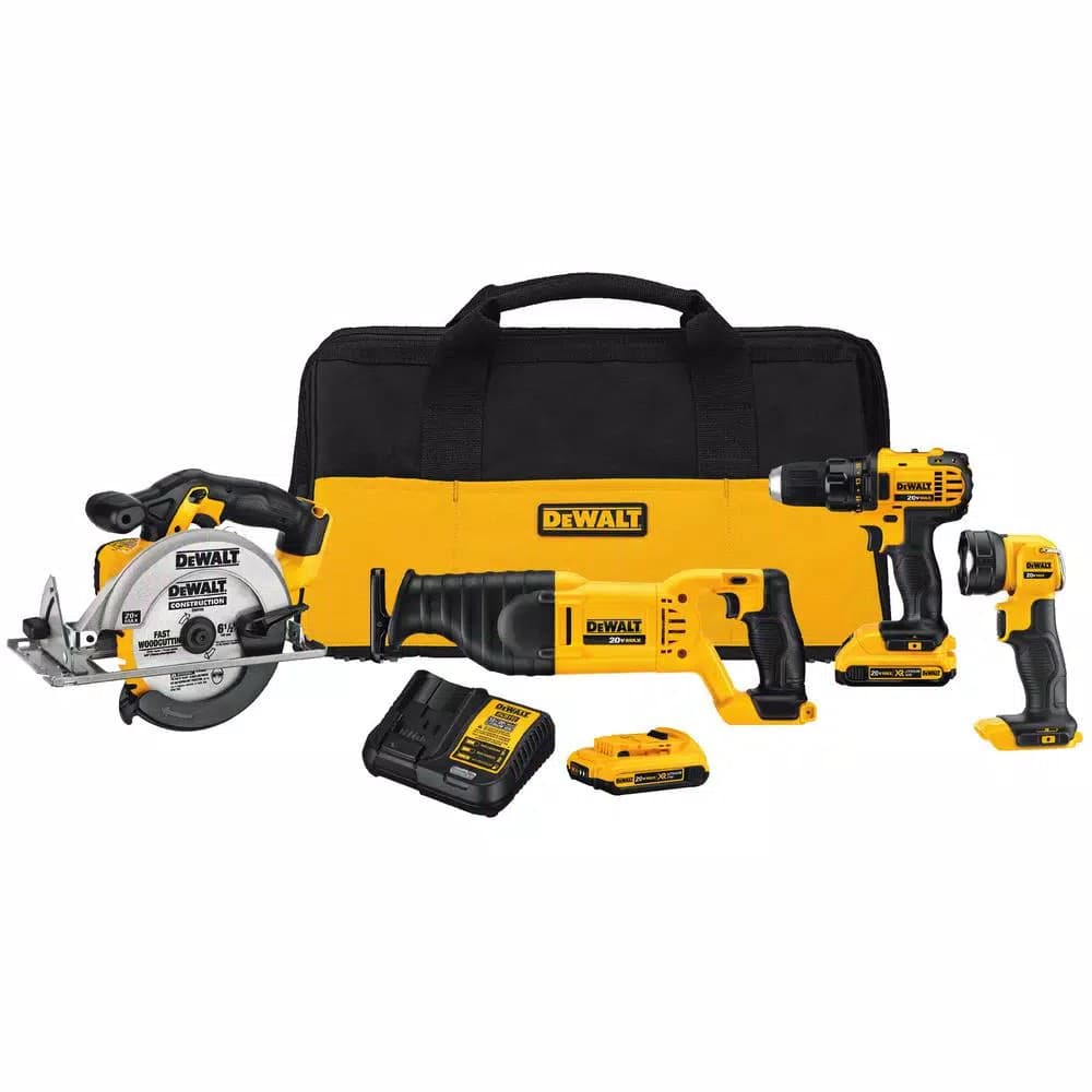DEWALT 20V MAX Cordless 4-Tool Combo Kit with (2) 2.0 Ah Batteries & Charger