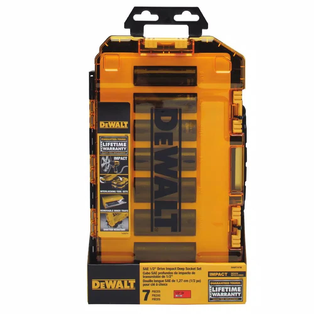 DEWALT DWMT74736 1/2 in. Drive SAE Deep Impact Socket Set, 7-Piece