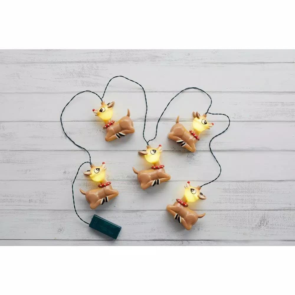Rudolph 4 in. Rudolph Seated with Bell Collar 5-Light LED Battery Operated Christmas String Lights, White