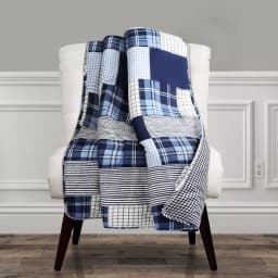 Lush Decor Greenville Navy Blue Reversible Plaid Cotton Throw Blanket thumbnail 1