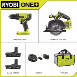 RYOBI 18V ONE+ Cordless 2-Tool Combo Kit with Drill/Driver and Circular Saw, 2 Batteries, Charger, and Bag thumbnail 2