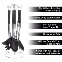 Classic Cuisine 7-Piece Stainless Steel and Silicone Kitchen Utensil Set with Holder thumbnail 3
