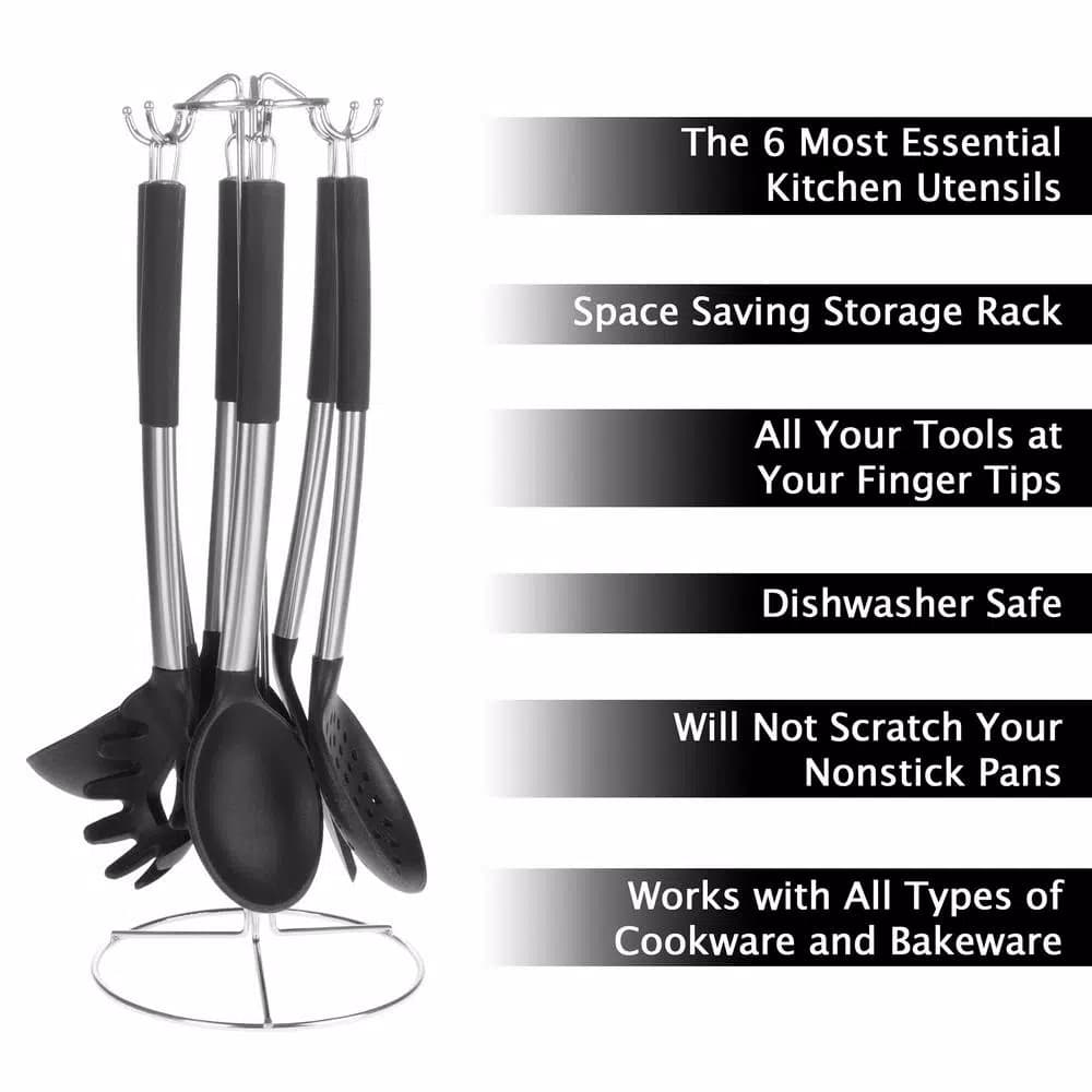 Classic Cuisine 7-Piece Stainless Steel and Silicone Kitchen Utensil Set with Holder