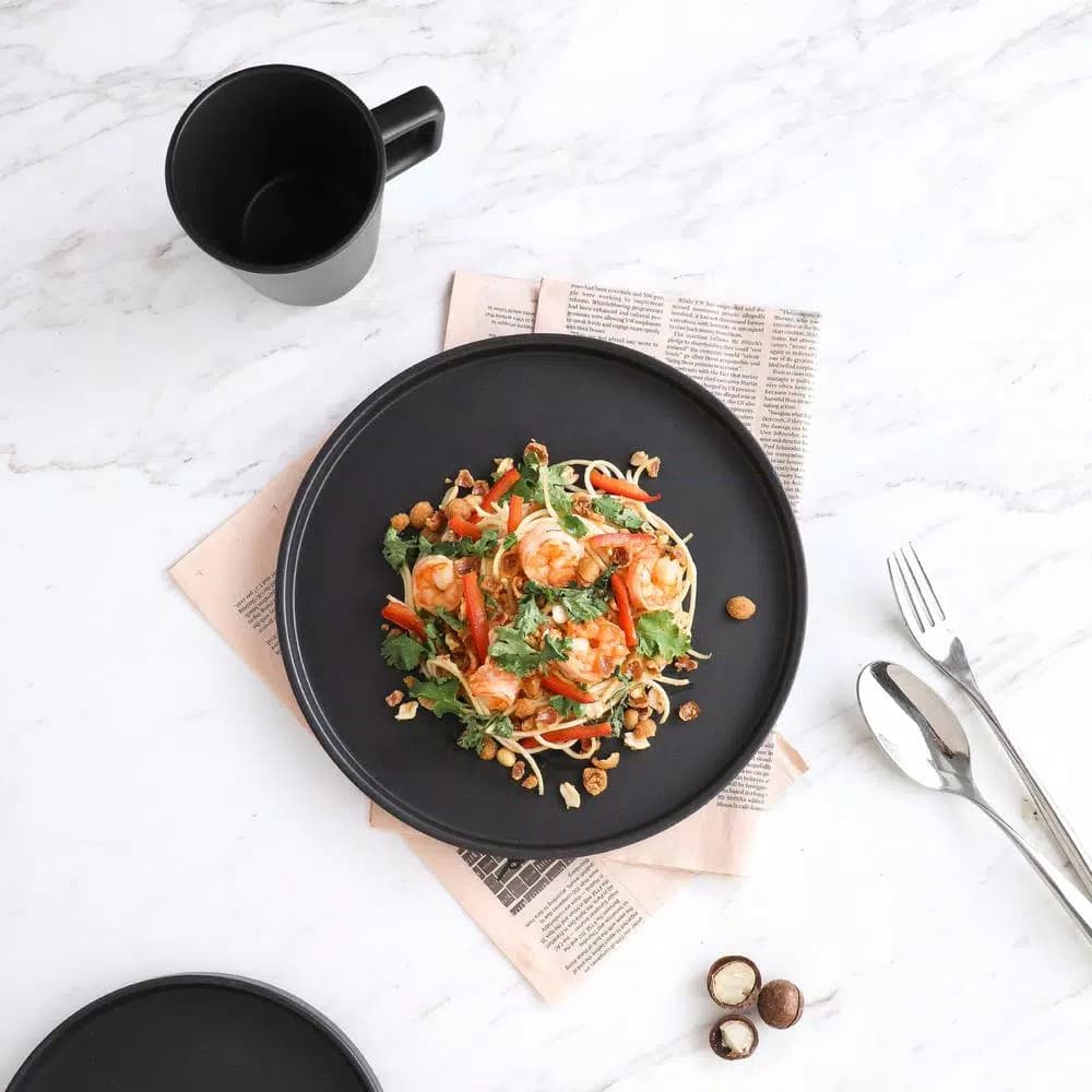 Stone Lain 32-Piece Modern Black Matte Stoneware Dinnerware Set, Service for 8