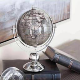 LITTON LANE Modern Reflections 11 in. Decorative Globe with Stainless Steel Stand, Brown and White thumbnail 1