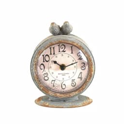 3R Studios Two Birds Round Pewter Mantel Clock - Distressed Grey Farmhouse Decor thumbnail 1