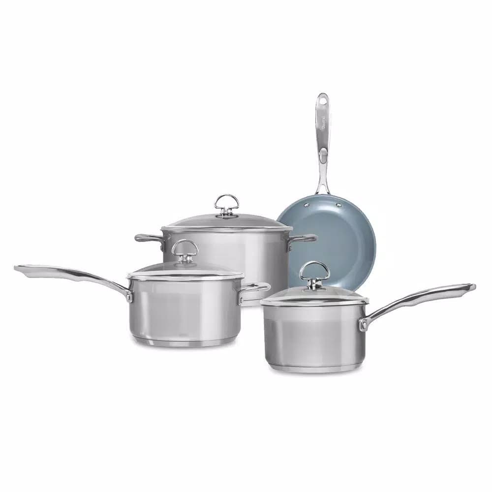 Chantal Induction 21 Steel 7-Piece Ceramic Nonstick Stainless Steel Cookware Set, Brushed Stainless Steel