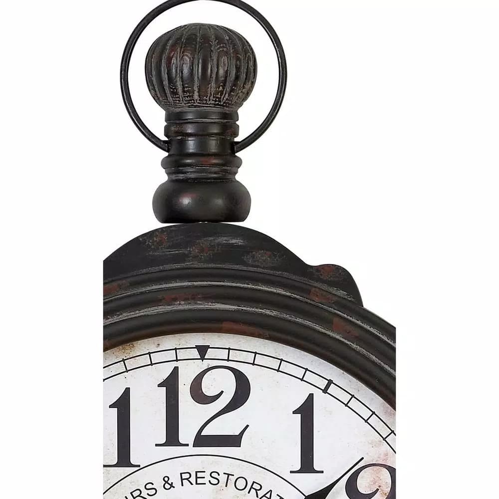 LITTON LANE 39 in. Vintage Wood Wall Clock with Ebony Finish and Distressed White Dial