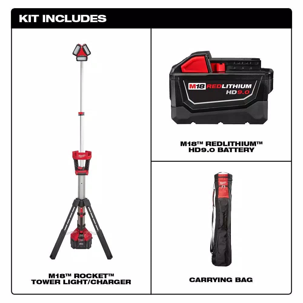 Milwaukee M18 ROCKET LED Tower Light/Charger Kit with 9.0 Ah Battery