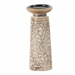 LITTON LANE Rustic Mango Wood and Iron Candle Holder Set of 3 with Floral Carvings thumbnail 5