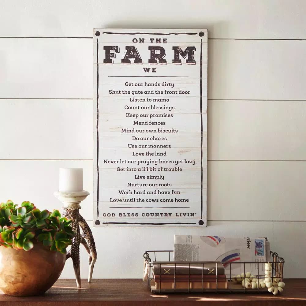3R Studios On the Farm Rustic Wood Sign - 26 x 15 in. Farmhouse Wall Art
